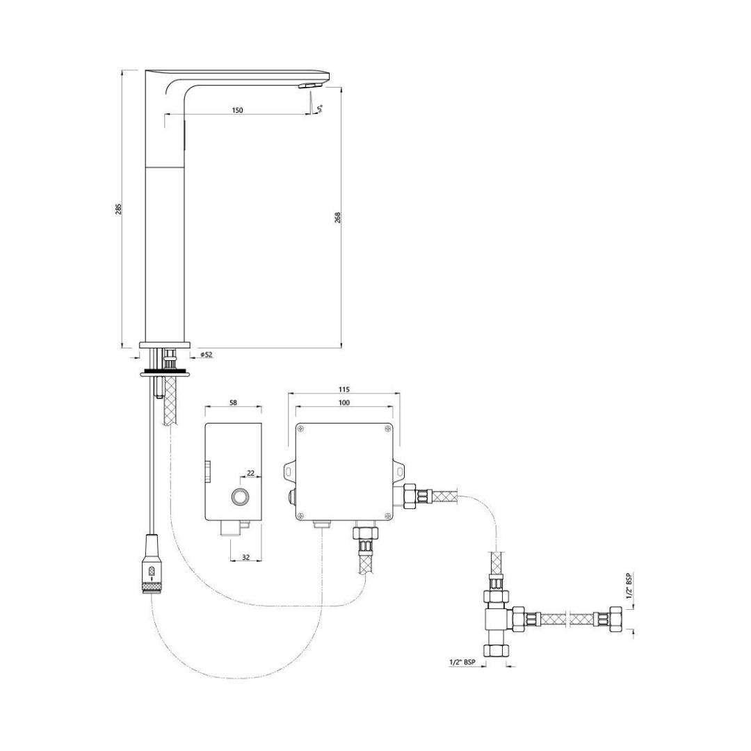 Jaquar Table Mounted Tall Boy Sensor Basin Mixer Opal Prime SNR 15017PMPK - Gold Dust - DC Operated