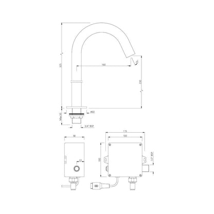 Jaquar Table Mounted Tall Boy Sensor Basin Tap Blush SNR 51449 - Graphite - DC Operated
