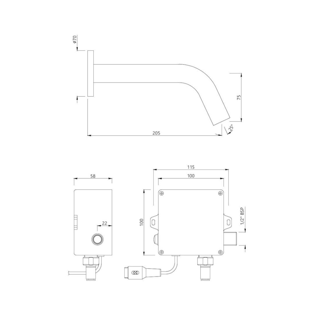 Jaquar Wall Mounted Sensor Basin Tap Blush SNR 51443 - Stainless Steel - DC Operated