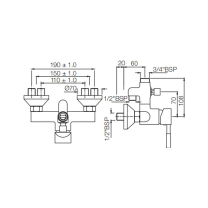 Jaquar 2 Way Wall Mixer Solo SOL-CHR-6145 Normal Flow - Chrome Finish