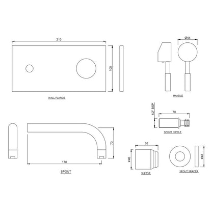 Jaquar Wall Mounted Basin Mixer Solo SOL-CHR-6233NK - Chrome