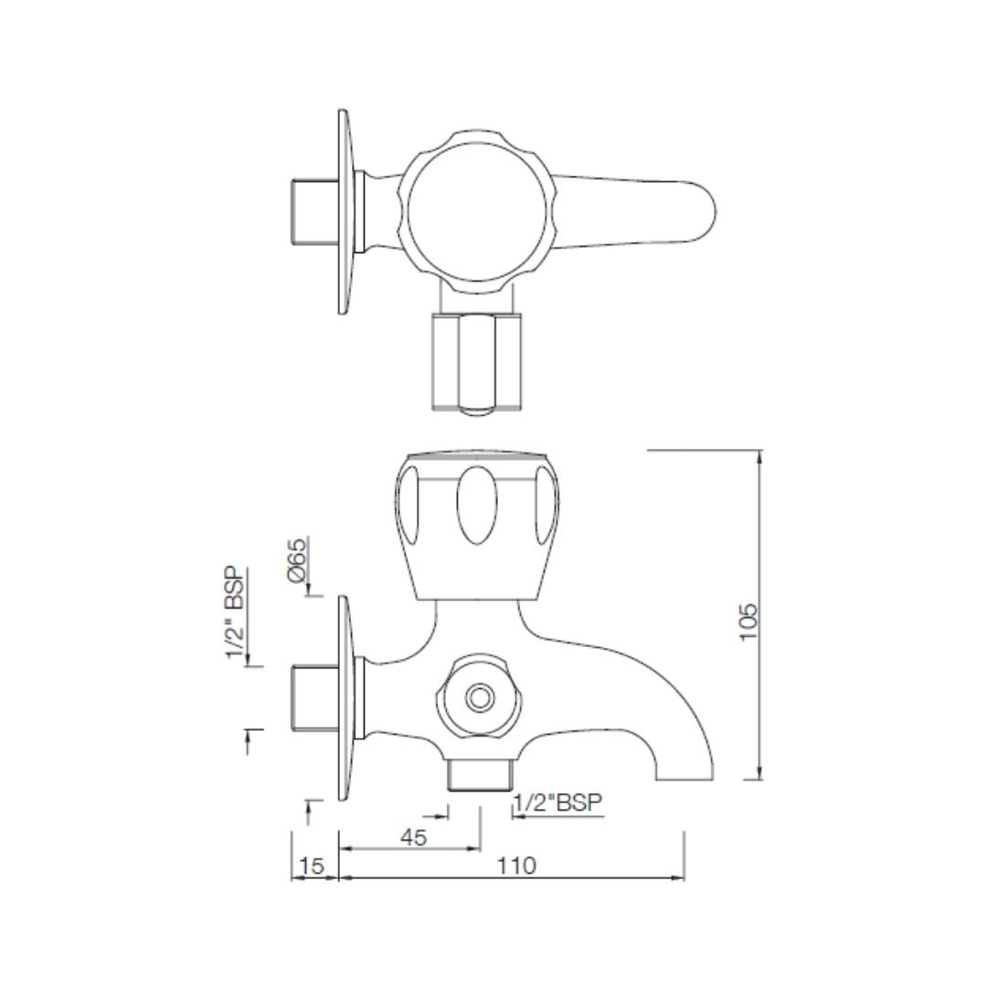 Essco WC Area 2 Way Bib Tap Sumthing Special SQT-CHR-512ANKN - Chrome
