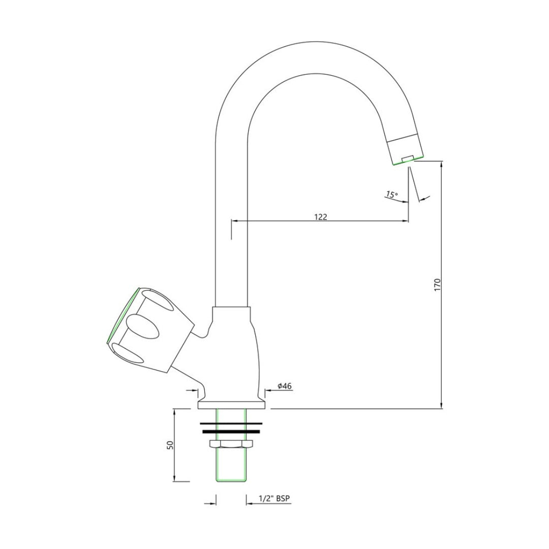 Essco Table Mounted Regular Kitchen Sink Tap Sumthing Special SQT-523S with Swinging Spout in Chrome Finish