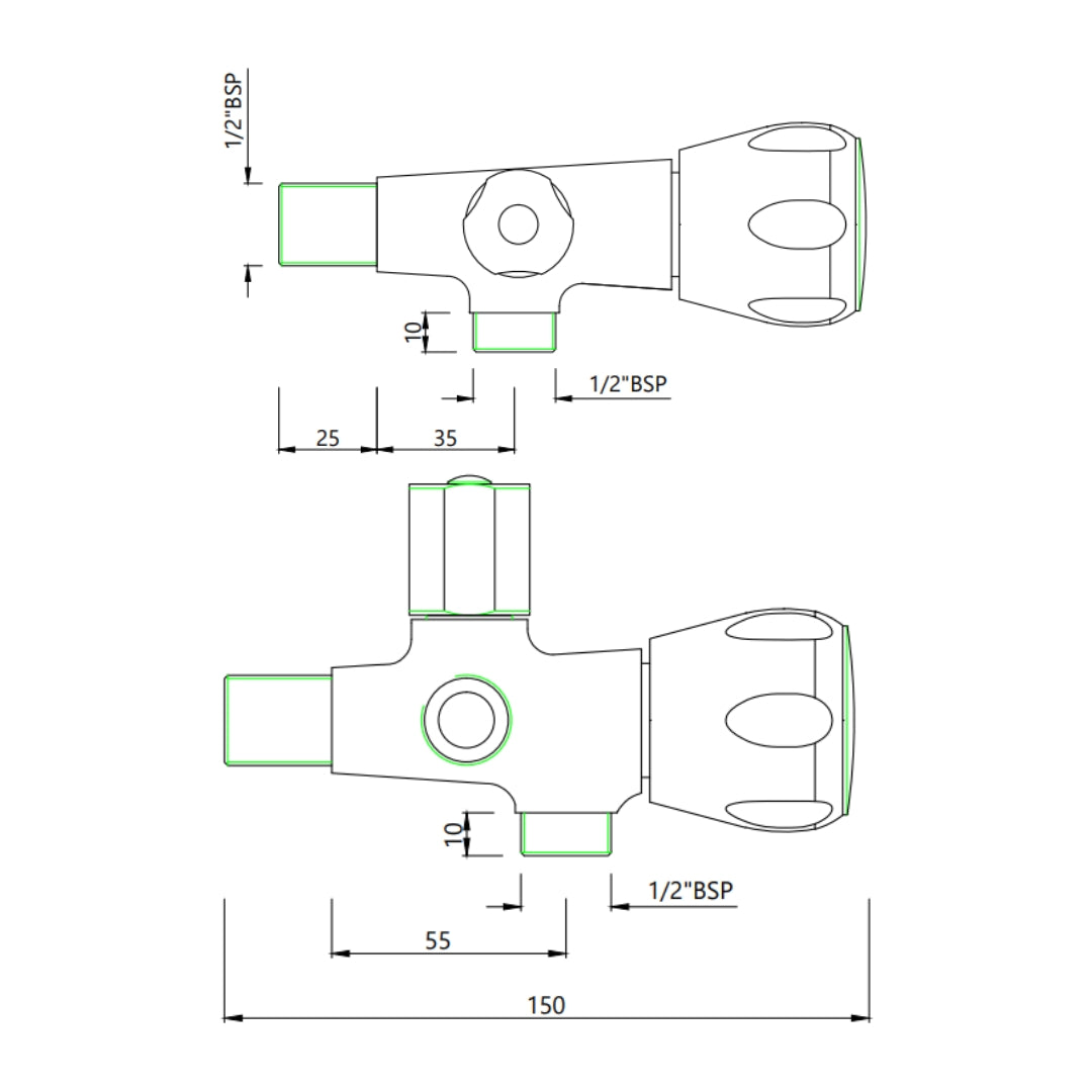 Essco Basin Area 2 Way Angle Valve Sumthing Special SQT-CHR-526AKN - Chrome