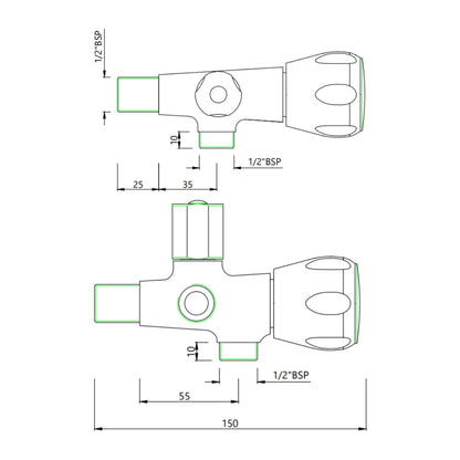 Essco Basin Area 2 Way Angle Valve Sumthing Special SQT-CHR-526AKN - Chrome
