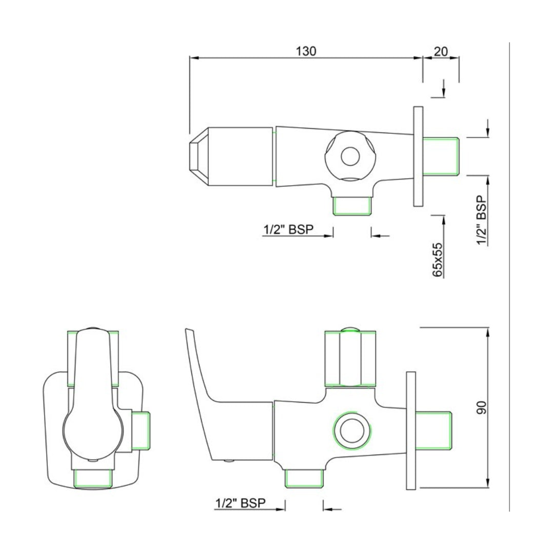 Essco Basin Area 2 Way Angle Valve Stella STE-CHR-107067 - Chrome