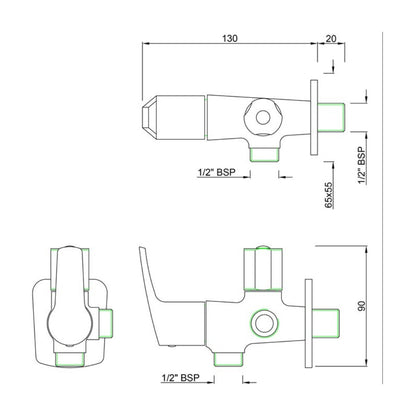Essco Basin Area 2 Way Angle Valve Stella STE-CHR-107067 - Chrome