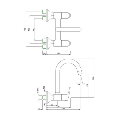 Essco Wall Mounted Regular Kitchen Sink Mixer Stella STE-107309 with Swinging Spout in Chrome Finish
