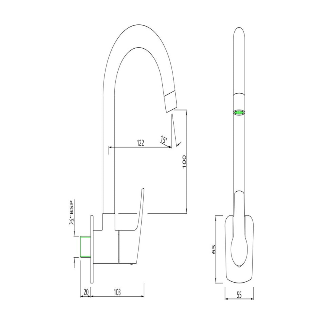 Essco Wall Mounted Regular Kitchen Sink Tap Stella STE-107347 with Swinging Spout in Chrome Finish