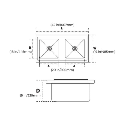 Hindware Stainless Steel Sink Handmade Series DOUBLE BOWL SUPERIO NEO 42 x 19 ( 42 x 19 inches ) - Satin