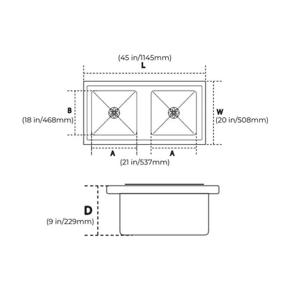 Hindware Stainless Steel Sink Handmade Series DOUBLE BOWL SUPERIO NEO 45 x 20 ( 45 x 20 inches ) - Satin