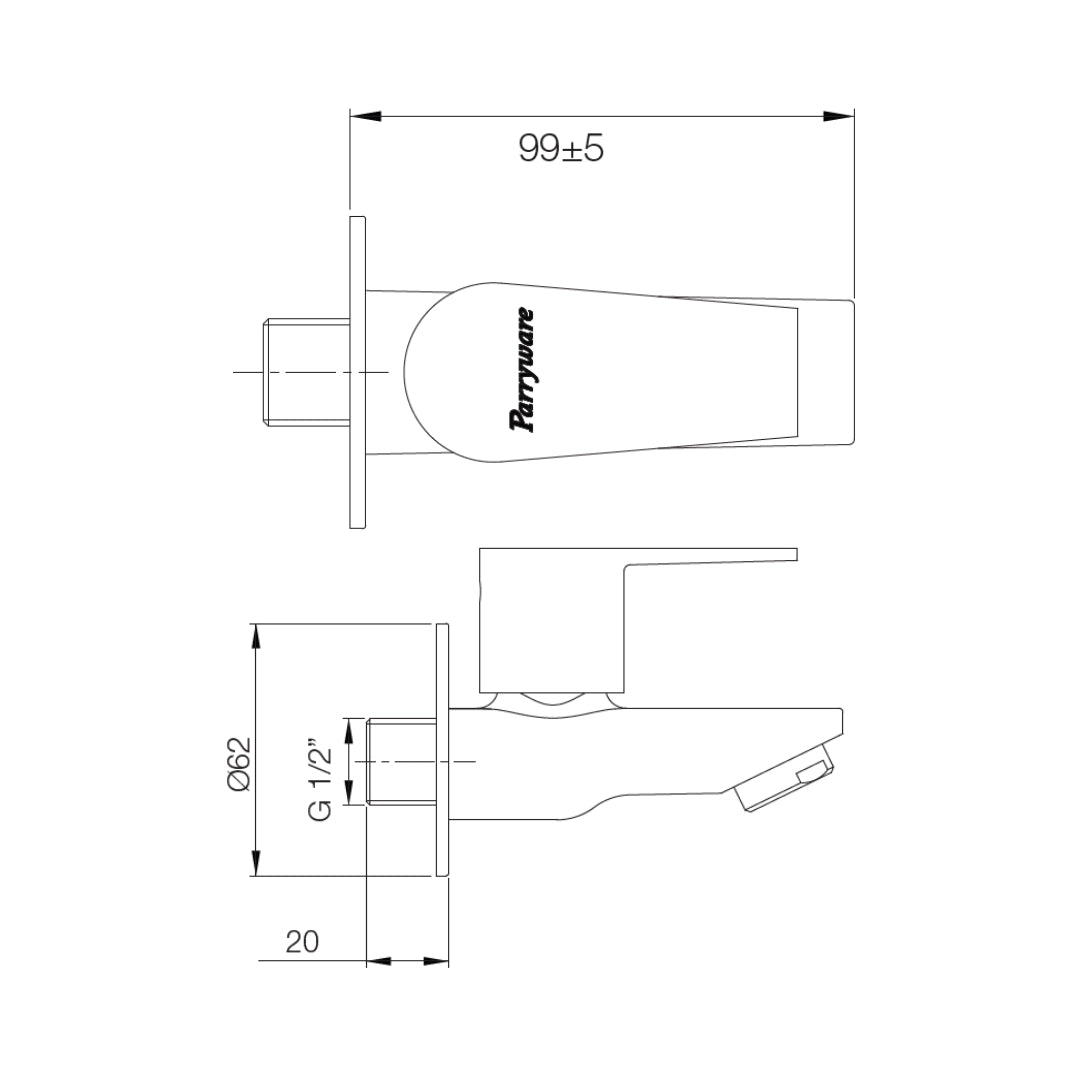 Parryware WC Area Bib Tap Praseo T1370A1 - Chrome