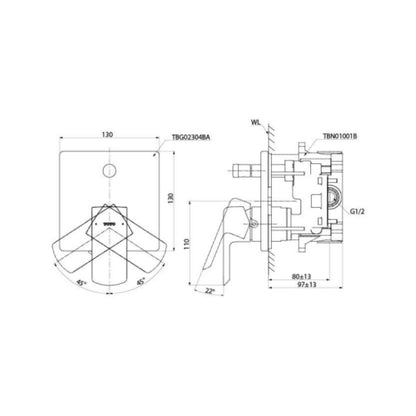 Toto 2 Way Diverter GR TBG02304BA - Chrome Finish