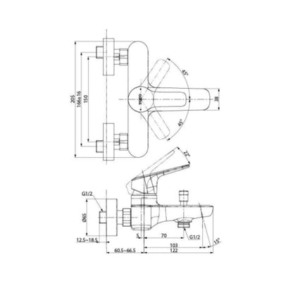 Toto 2 Way Wall Mixer GS TBG03302BA - Chrome Finish
