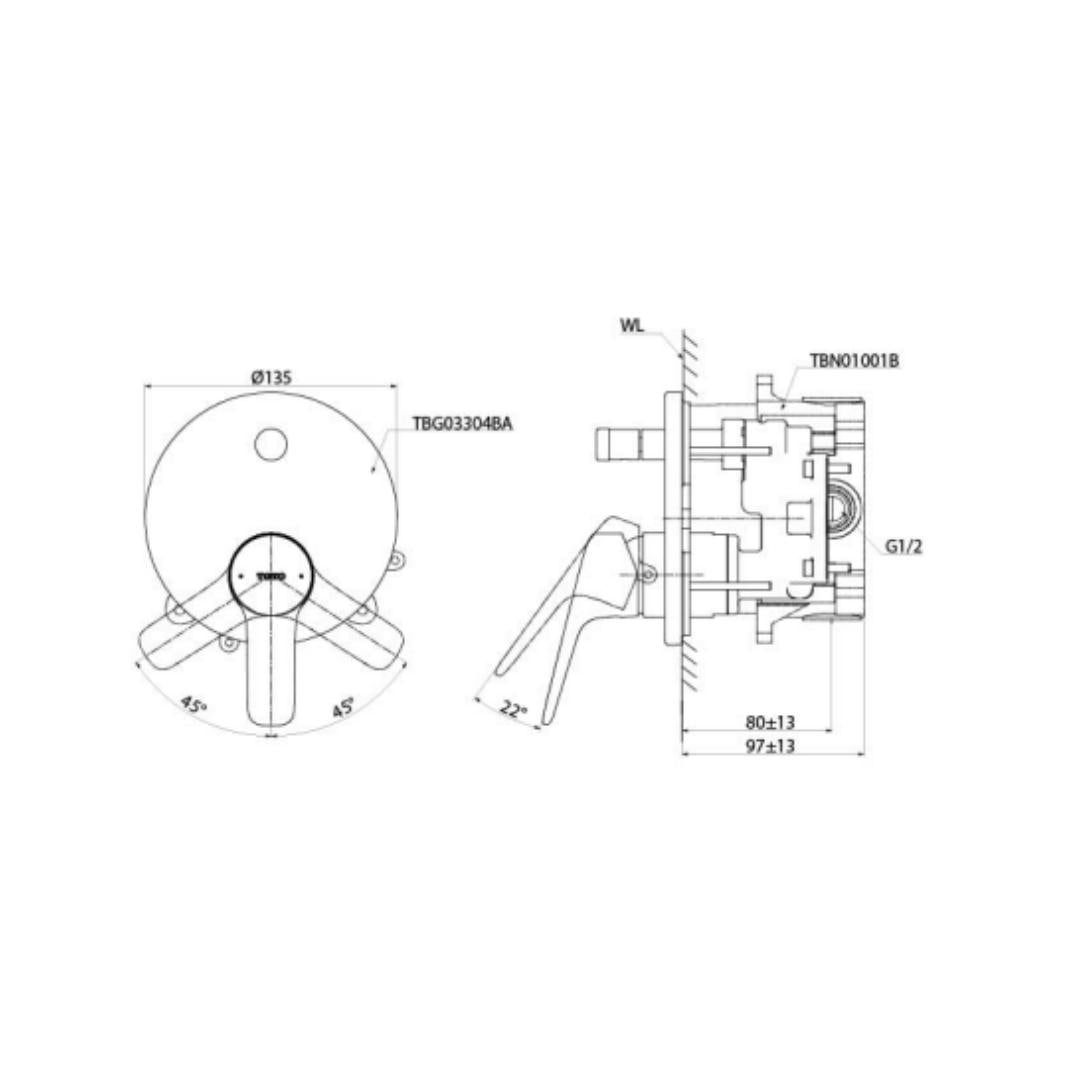 Toto 2 Way Diverter GS TBG03304BA - Chrome Finish