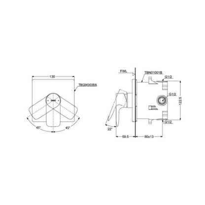 Toto 1 Way Diverter GA TBG04303BA - Chrome Finish