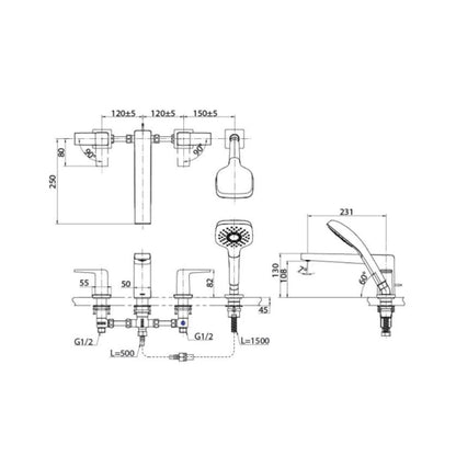 Toto 2 Way Bath Tub Filler GB TBG10202A - Chrome Finish