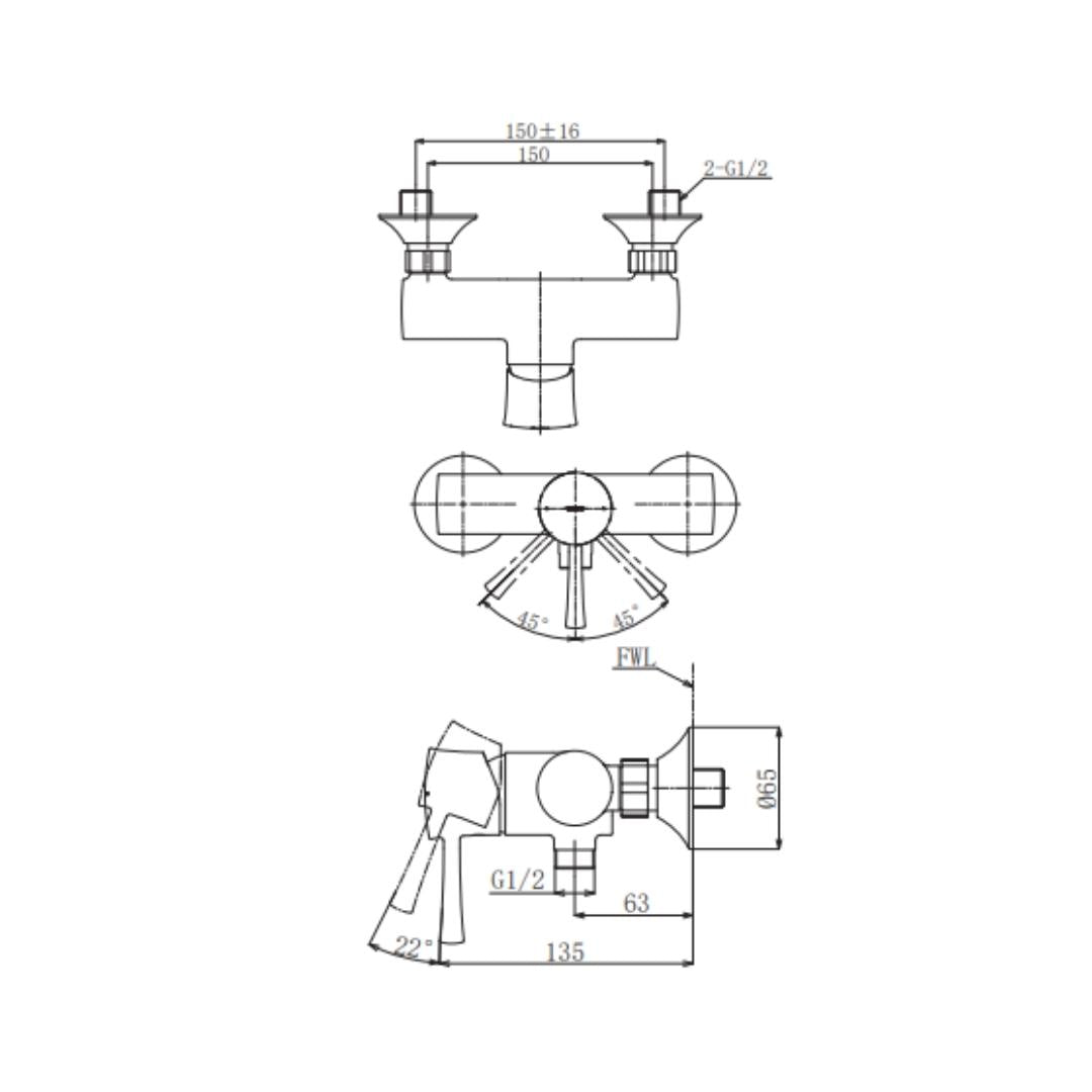 Toto 1 Way Wall Mixer LN TBS02301B - Chrome Finish