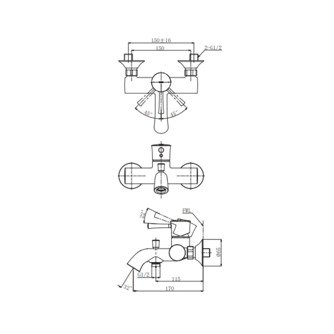 Toto 2 Way Wall Mixer LN TBS02302B - Chrome Finish