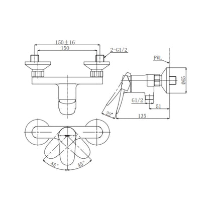 Toto 1 Way Wall Mixer LF TBS04301B - Chrome Finish