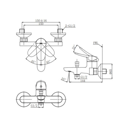 Toto 2 Way Wall Mixer LF TBS04302B - Chrome Finish