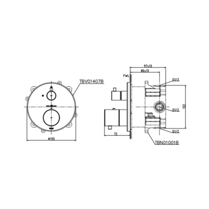 Toto 2 Way Thermostatic Diverter Concealed Thermostat TBV01407B - Chrome Finish
