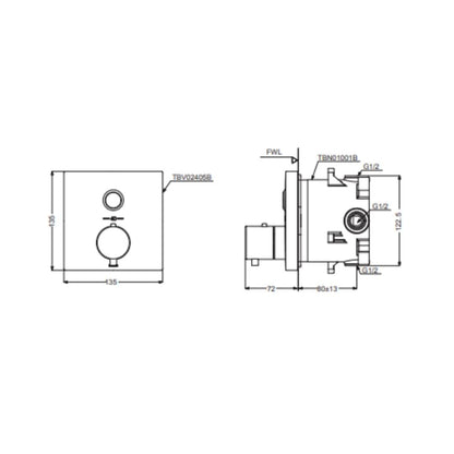 Toto 1 Way Thermostatic Diverter Concealed Thermostat TBV02405B - Chrome Finish
