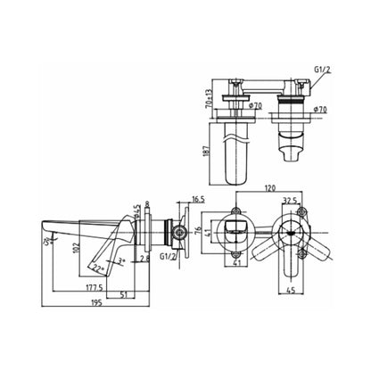 Toto Wall Mounted Basin Mixer GS TLG03307B2 - Chrome