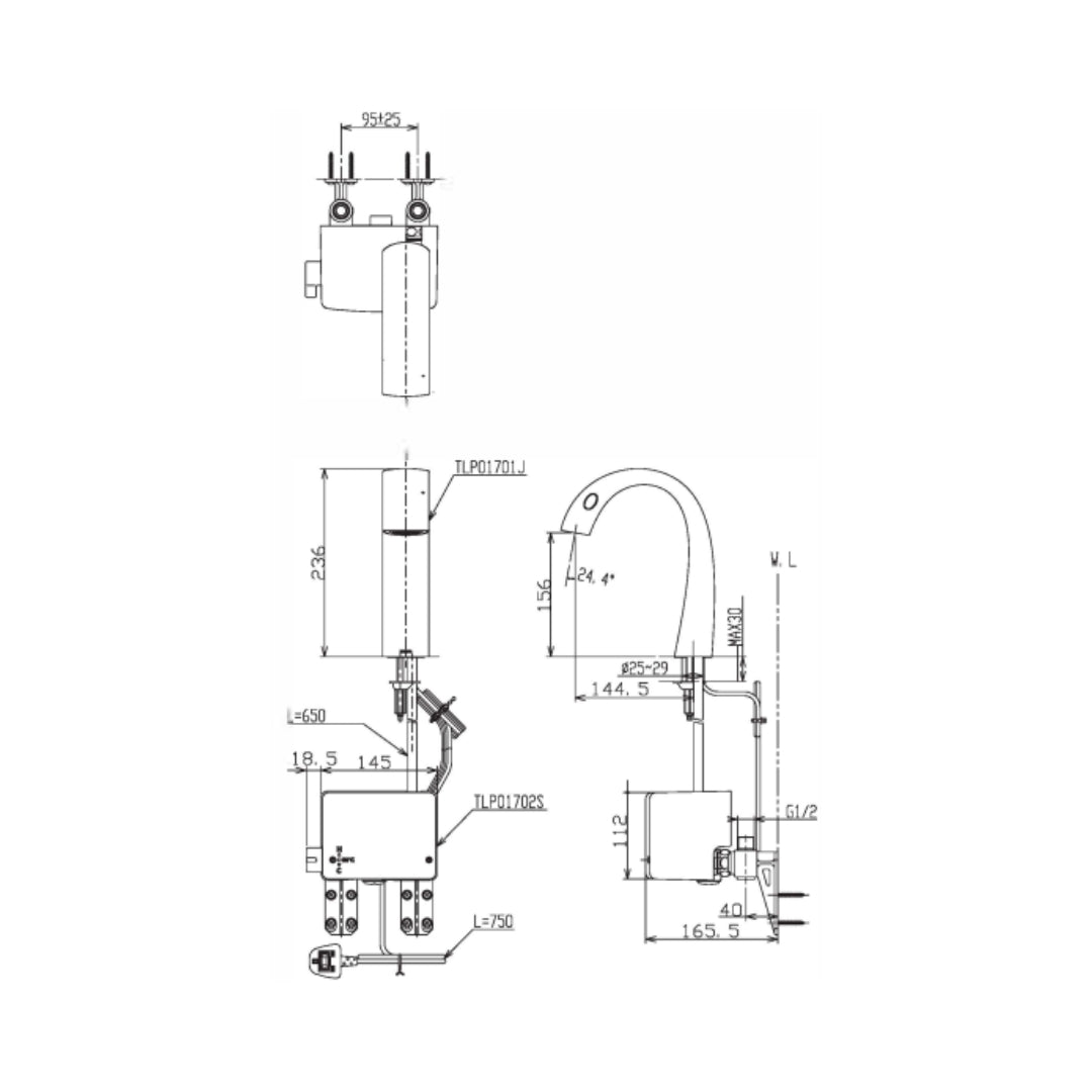 Toto Table Mounted Regular Sensor Basin Mixer Neorest TLP01701J - Chrome - AC Operated