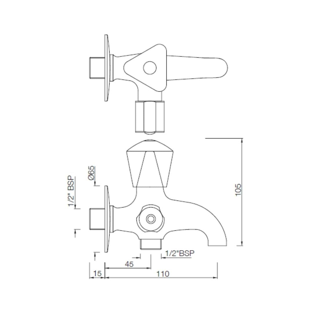 Essco WC Area 2 Way Bib Tap Tropical TQT-CHR-512AN - Chrome
