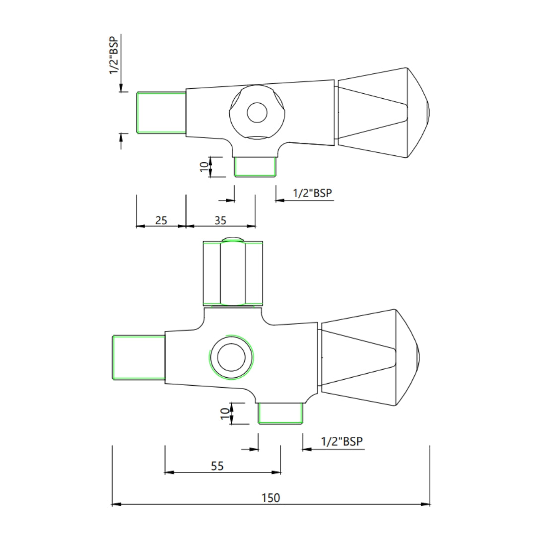 Essco Basin Area 2 Way Angle Valve Tropical TQT-CHR-526A - Chrome