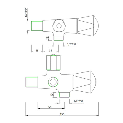 Essco Basin Area 2 Way Angle Valve Tropical TQT-CHR-526A - Chrome
