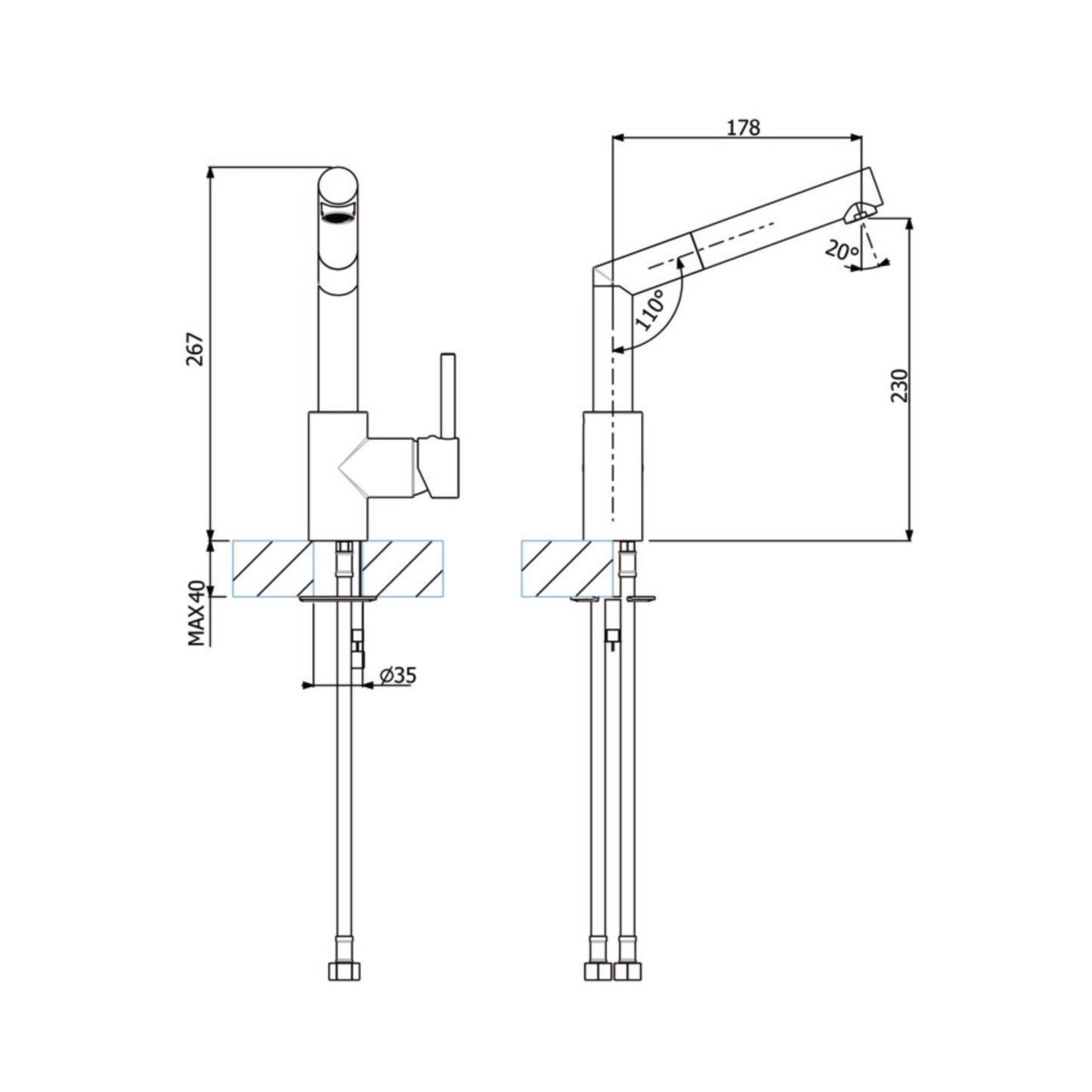 Hafele Table Mounted Pull-Out Kitchen Sink Mixer TRENTA with Extractable Hand Shower Spout in Brushed Chrome Finish