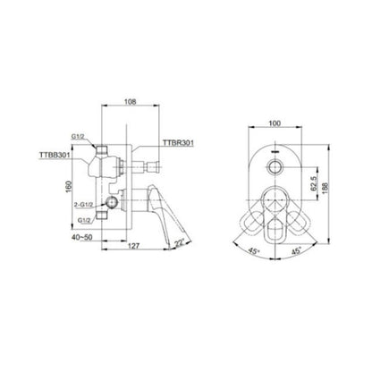 Toto 2 Way Diverter REI-R TTBR301 - Nickel Chrome Finish