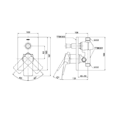 Toto 2 Way Diverter REI-Rufice TTBR305 - Chrome Finish