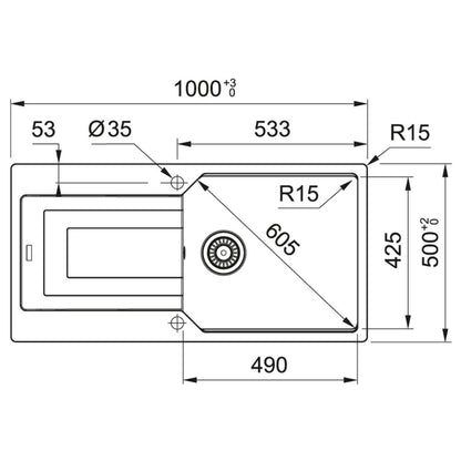 Franke Fragnite Sink Urban Fragranite Series URBAN RANGE UBG 611 211 100 ( 39 x 20 inches )  -  Stone Grey