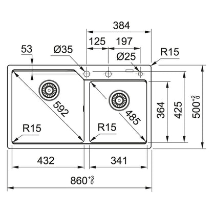 Franke Fragnite Sink Urban Fragranite Series URBAN RANGE UBG 620 86 ( 34 x 20 inches )  -  Stone Grey