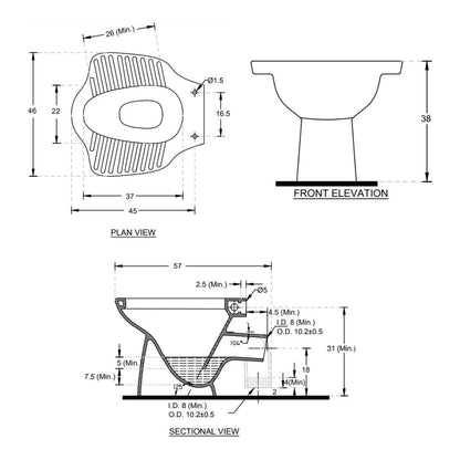 Hindware Floor Mounted White Closet WC Universal 20012 S TRAP with S-Trap