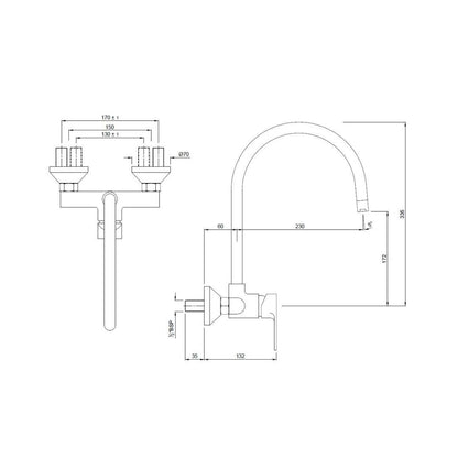 Jaquar Wall Mounted Regular Kitchen Sink Mixer Vignette Prime VGP-81165 with Swinging Spout in Chrome Finish