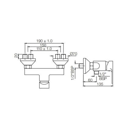 Jaquar 1 Way Wall Mixer Vignette Prime VGP-SSF-81149 Normal Flow - Stainless Steel Finish