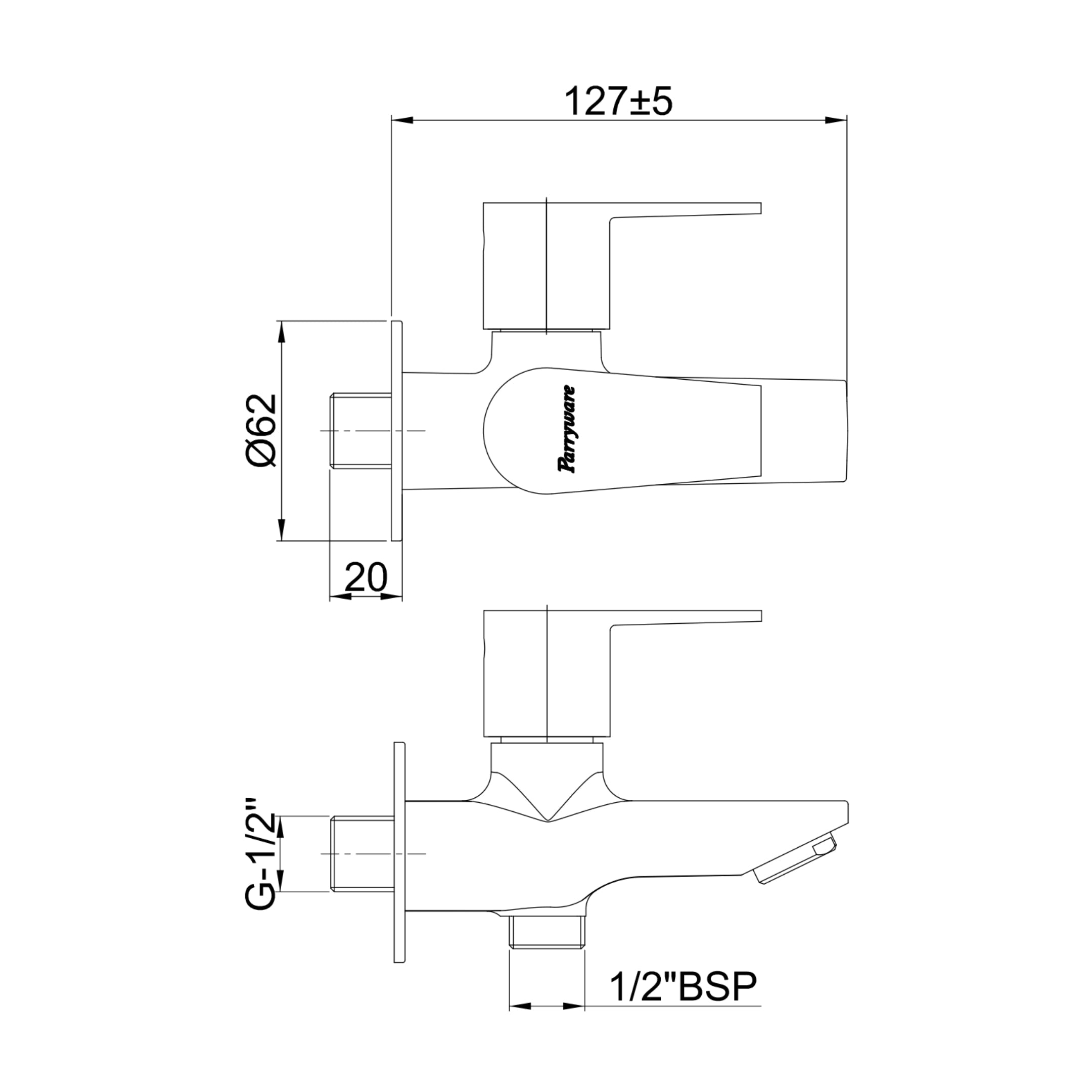 Parryware WC Area 2 Way Bib Cock Praseo T1381A1 - Chrome on Decure.in