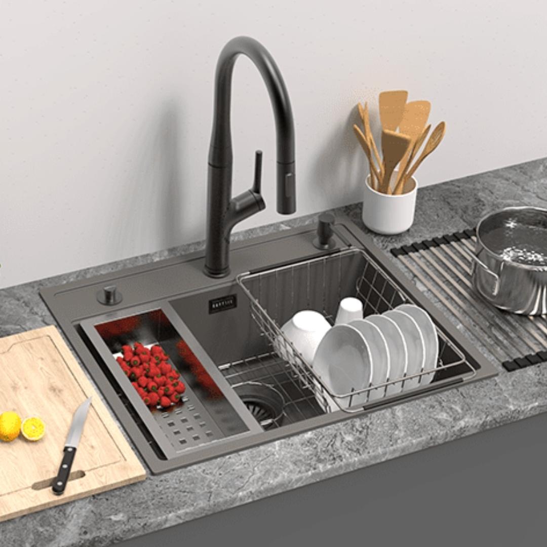 Carysil Quartz Sink Workstation Sink WORKSTATION SINK FULLY LOADED WALTZ 610 ( 24 x 20 inches )  -  Concrete