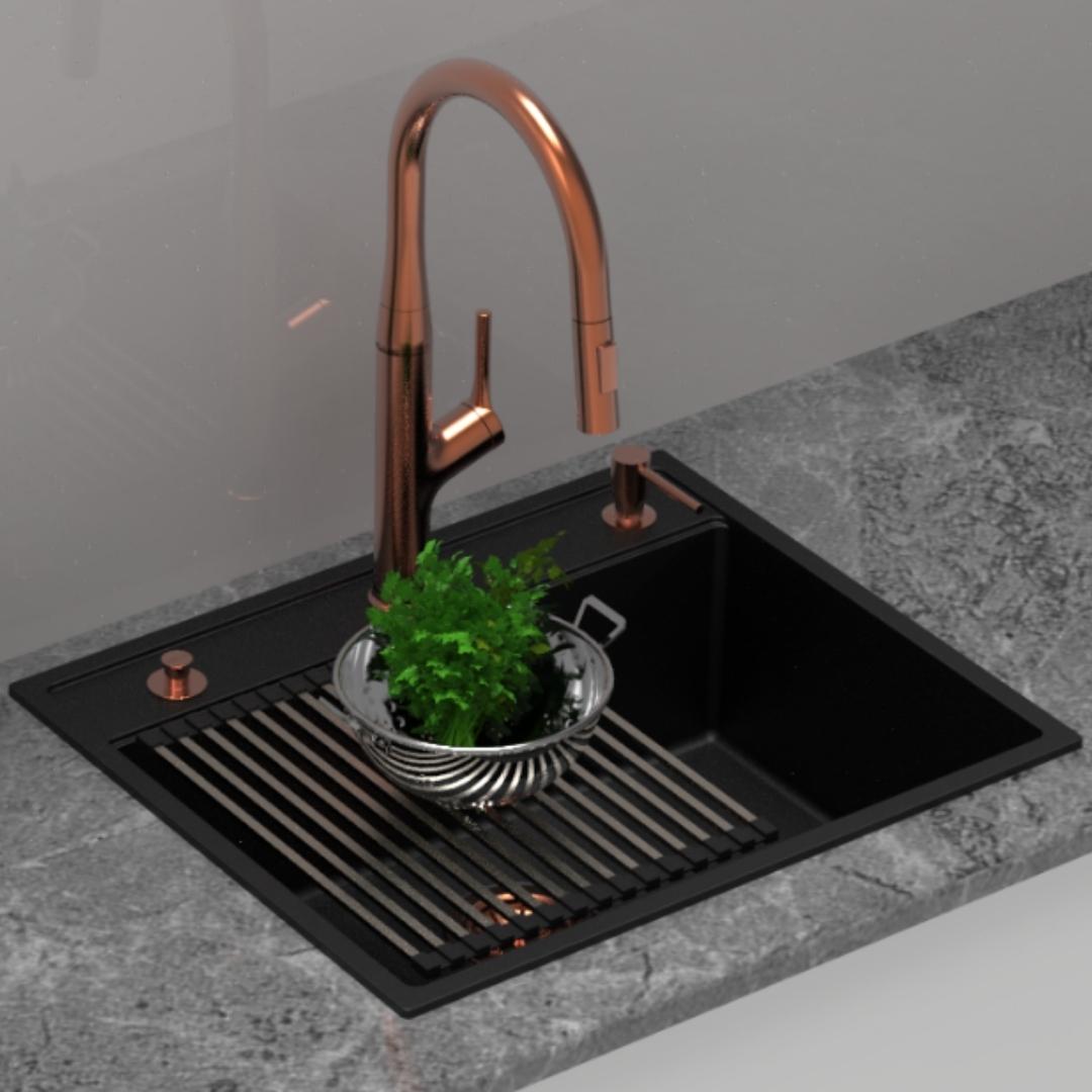 Carysil Quartz Sink Workstation Sink WORKSTATION SINK SEMI LOADED WALTZ 610 ( 24 x 20 inches )  -  Deep Black