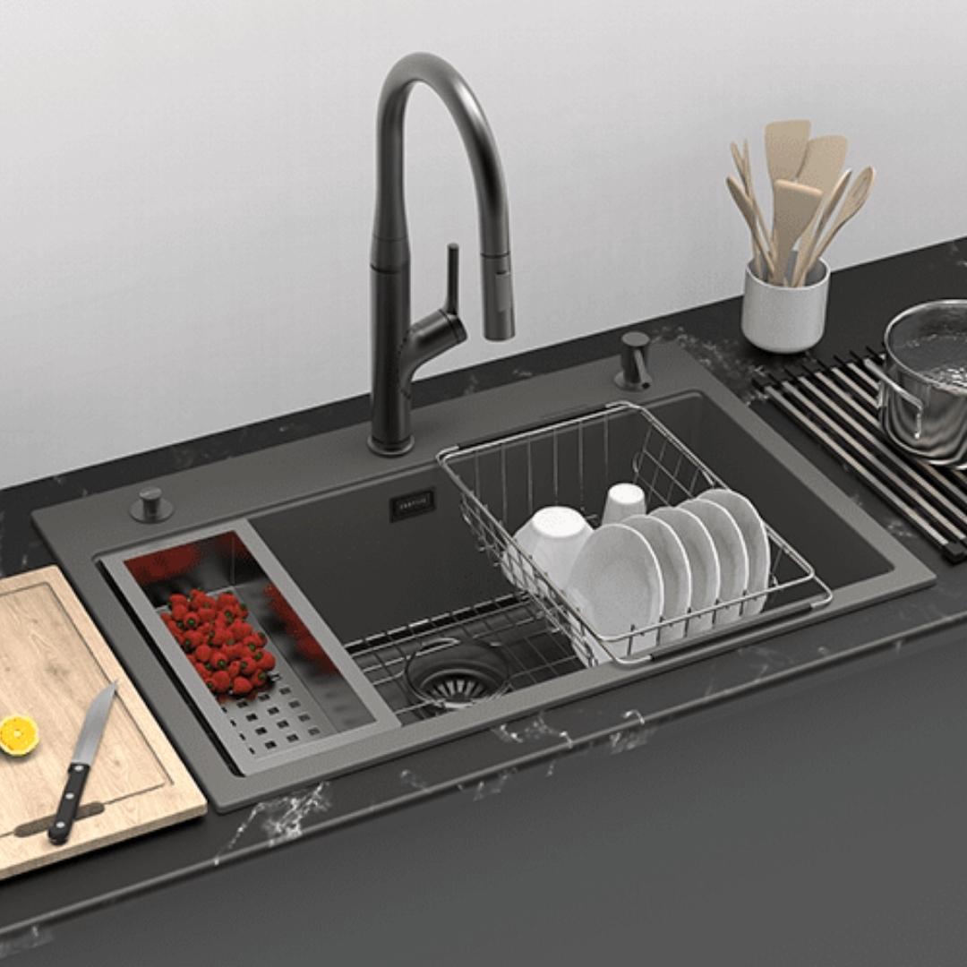 Carysil Quartz Sink Workstation Sink WORKSTATION SINK FULLY LOADED WALTZ 780 ( 31 x 20 inches )  -  Concrete