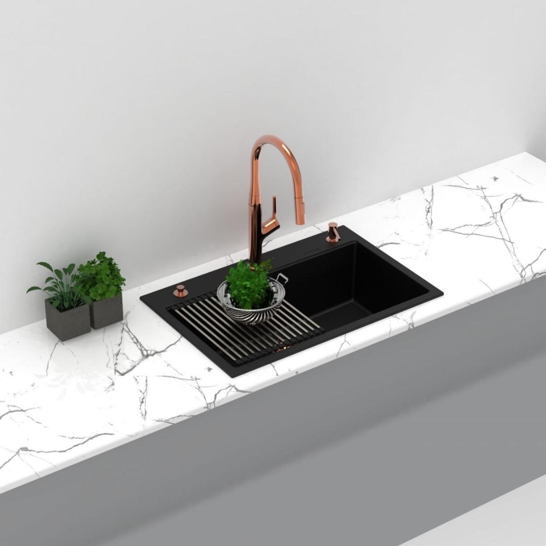 Carysil Quartz Sink Workstation Sink WORKSTATION SINK FULLY LOADED WALTZ 780 ( 31 x 20 inches )  -  Deep Black