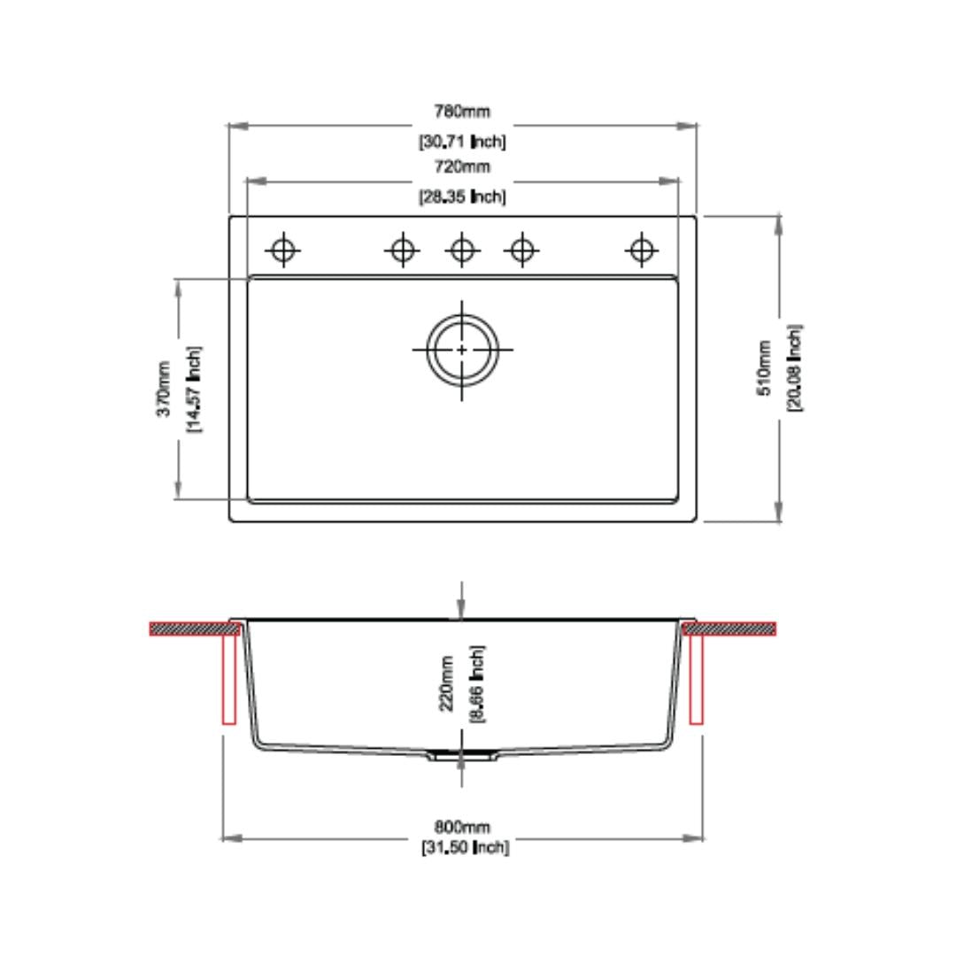 Carysil Quartz Sink Waltz WALTZ 780 ( 31 x 20 inches )  -  Red