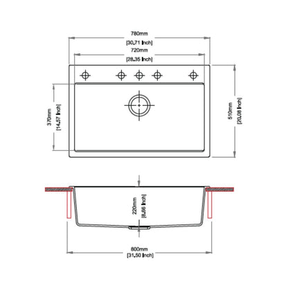 Carysil Quartz Sink Waltz WALTZ 780 ( 31 x 20 inches )  -  Red