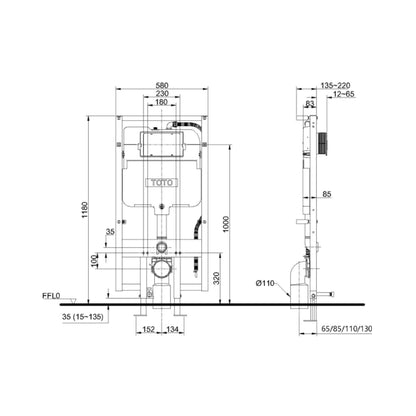 Toto Concealed Tank Concealed Wall Mounted Cistern Full Frame WH172AAT - White
