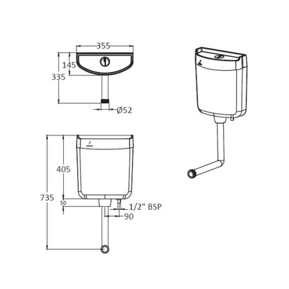 Jaquar External Wall Mounted Cistern Without Frame WHC-WHT-184AN - White