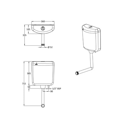 Jaquar External Wall Mounted Cistern Without Frame WHC-WHT-184NBTL - White